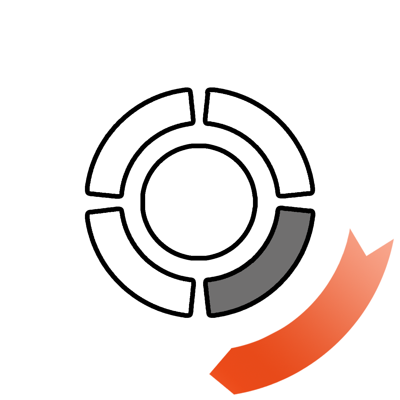 The bottom right arrow of the ENERGY for Change Flywheel