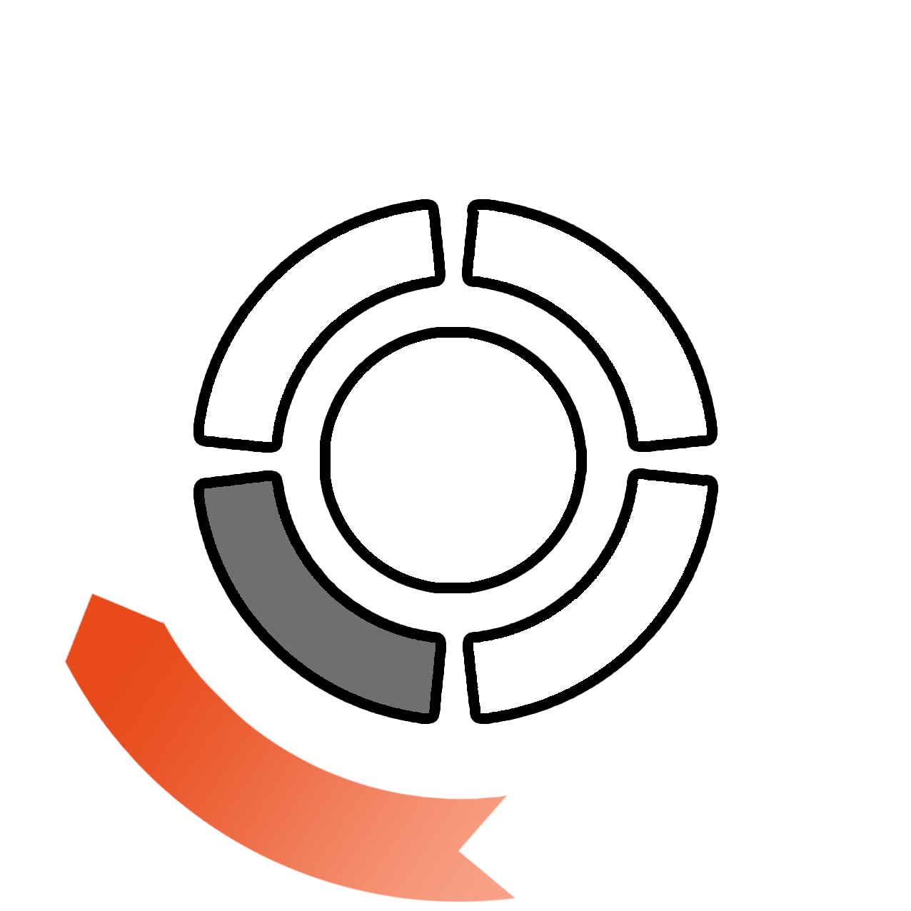 The bottom left arrow of the ENERGY for Change Flywheel